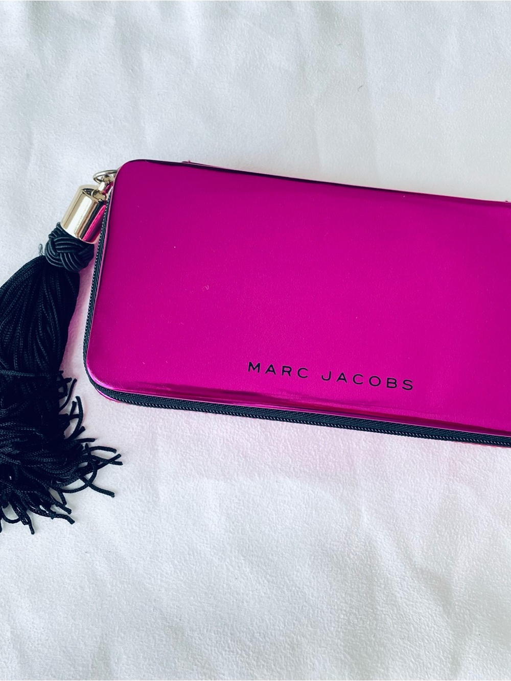 Marc Jacobs Metallic Magenta Hard Clutch / Makeup Case w/ Statement Tassel